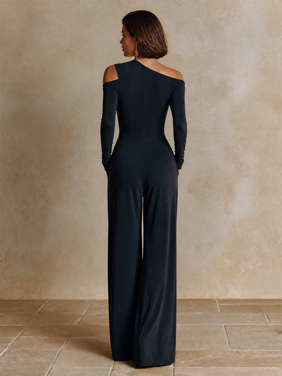 TEMPERANCE | ASYMMETRIC DRAPED WIDE-LEG JUMPSUIT