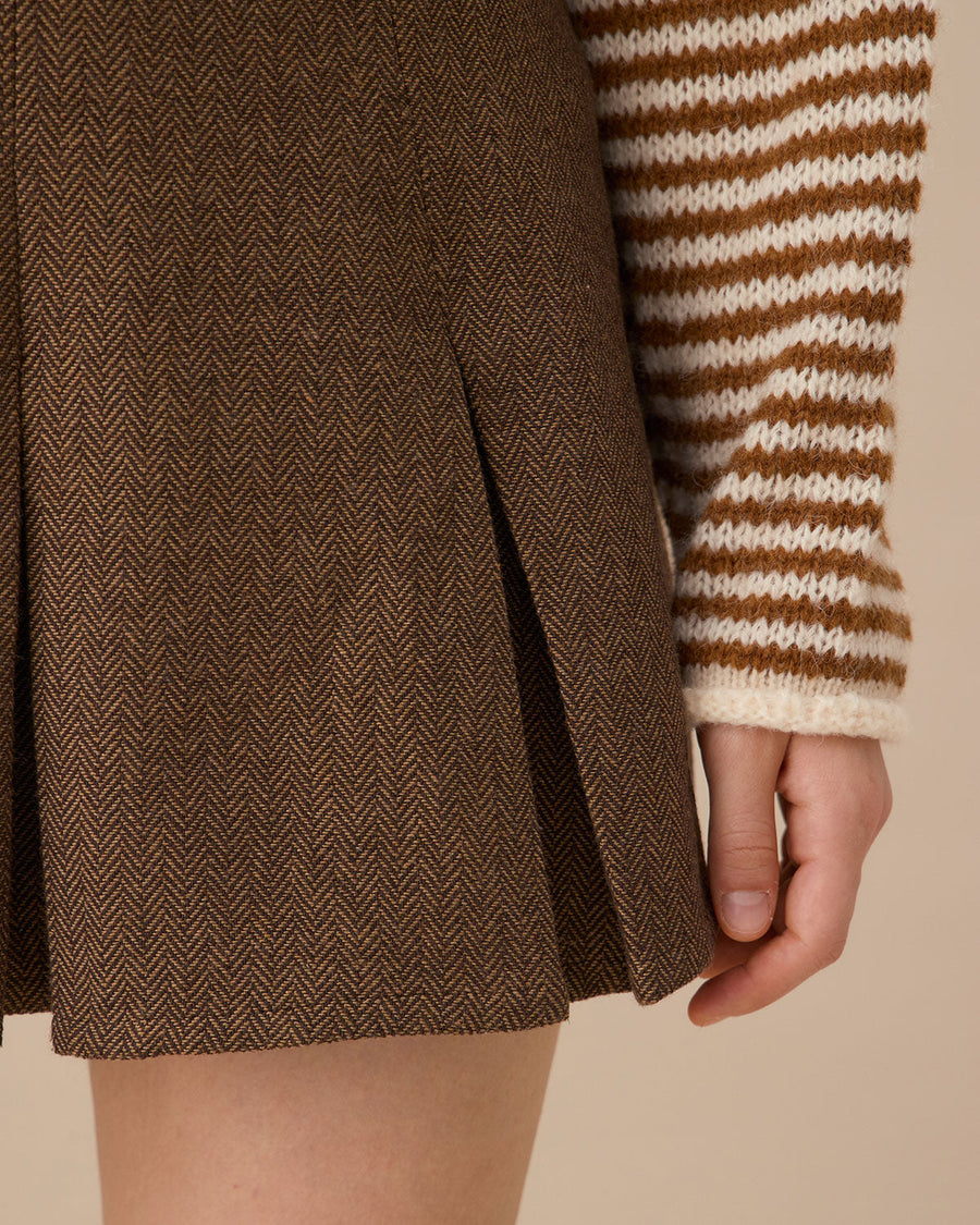 Cindy Brown Striped Pleated Mini Skirt