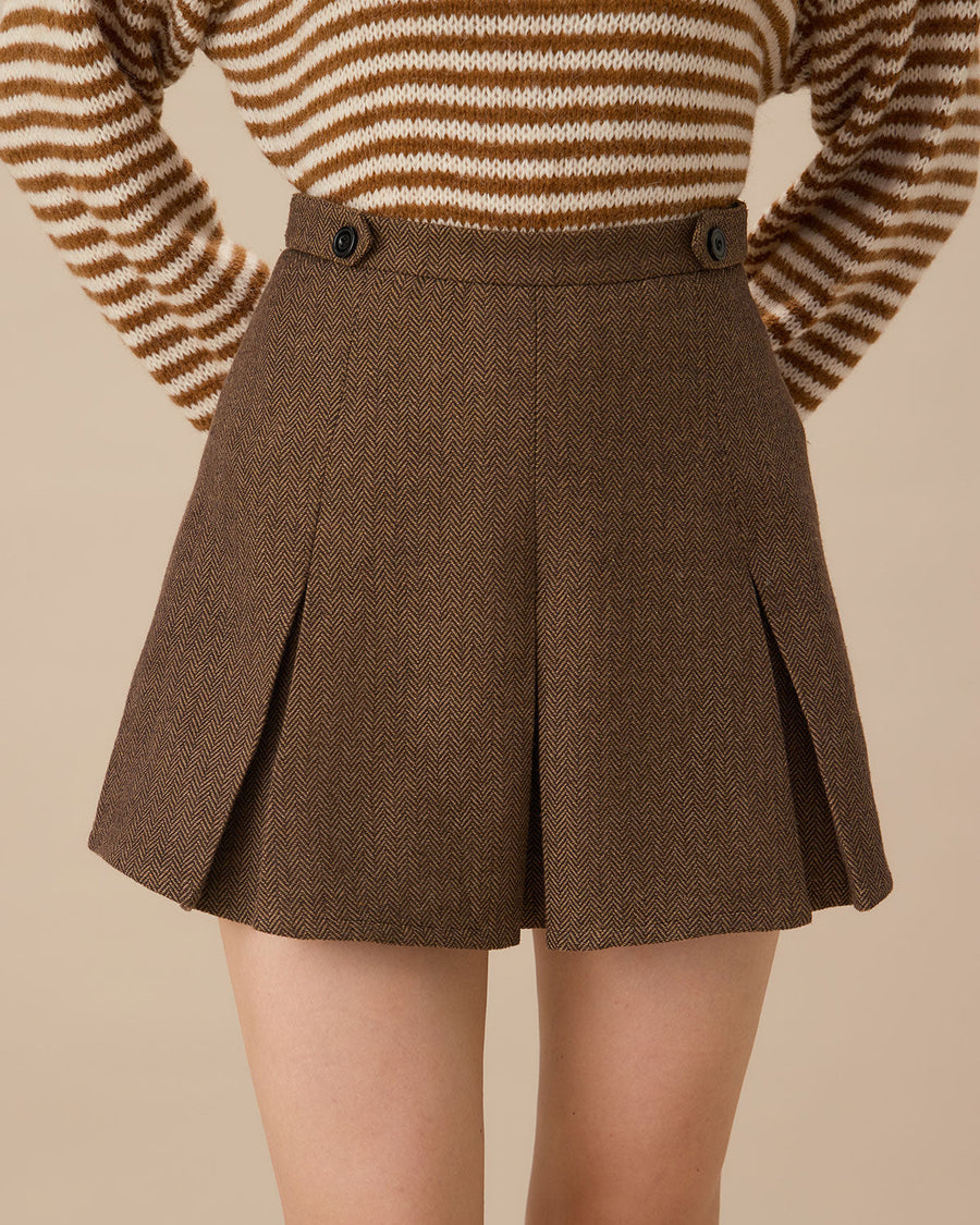 Cindy Brown Striped Pleated Mini Skirt