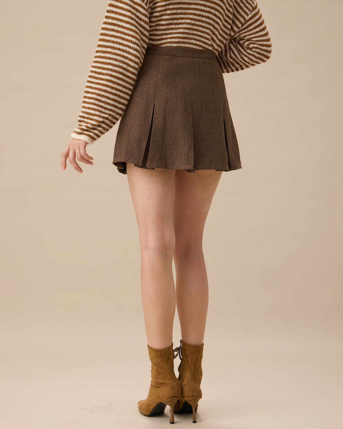 Cindy Brown Striped Pleated Mini Skirt