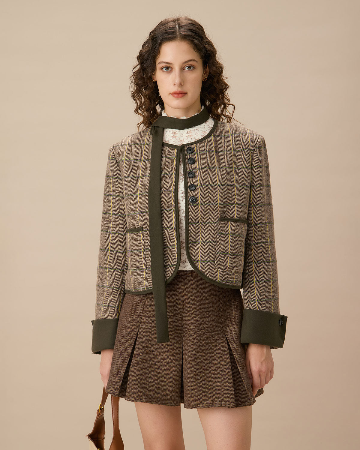Cindy Brown Striped Pleated Mini Skirt