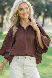 Claire | Brown Bubble Sleeve Blouse