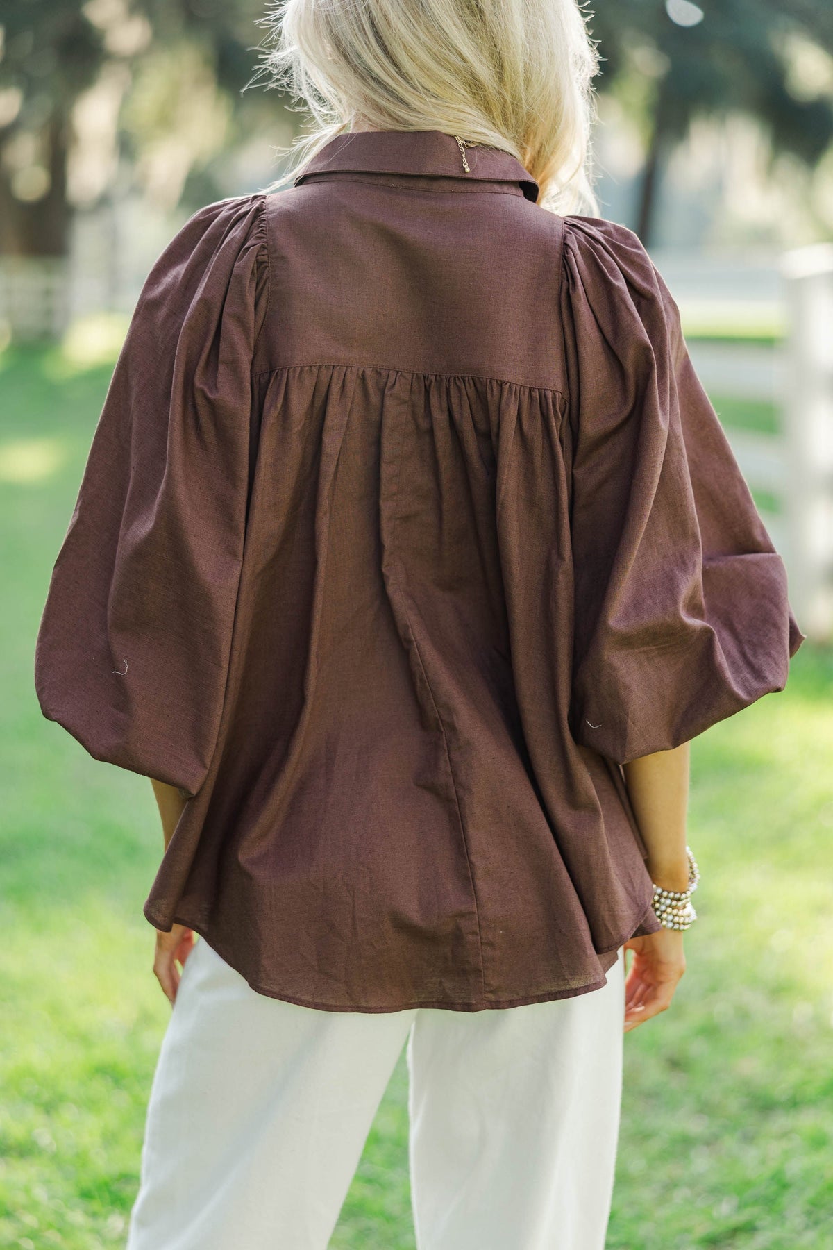 Claire | Brown Bubble Sleeve Blouse
