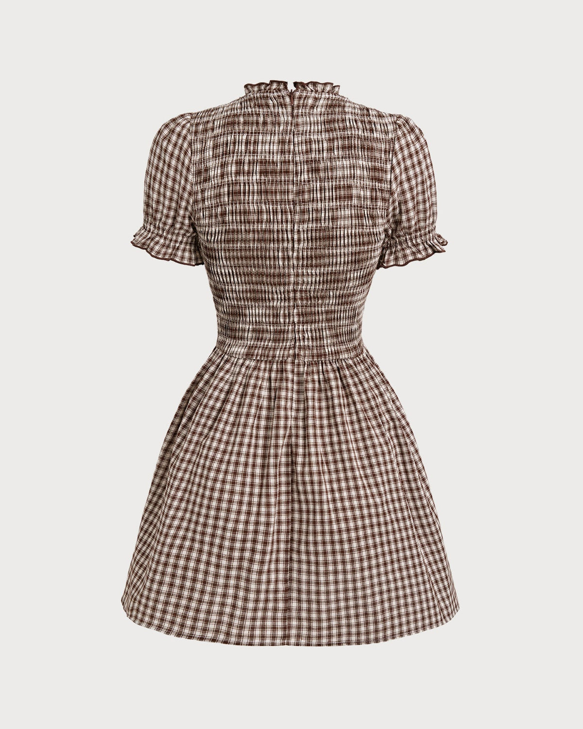 Marielle | Coffee Gingham Puffed Sleeve Mini Dress
