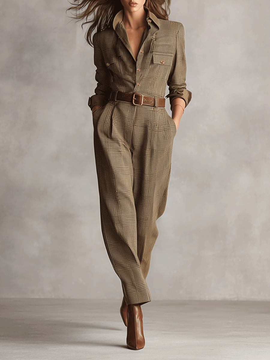 NESSA | BELTED CHECK UTILITY JUMPSUIT