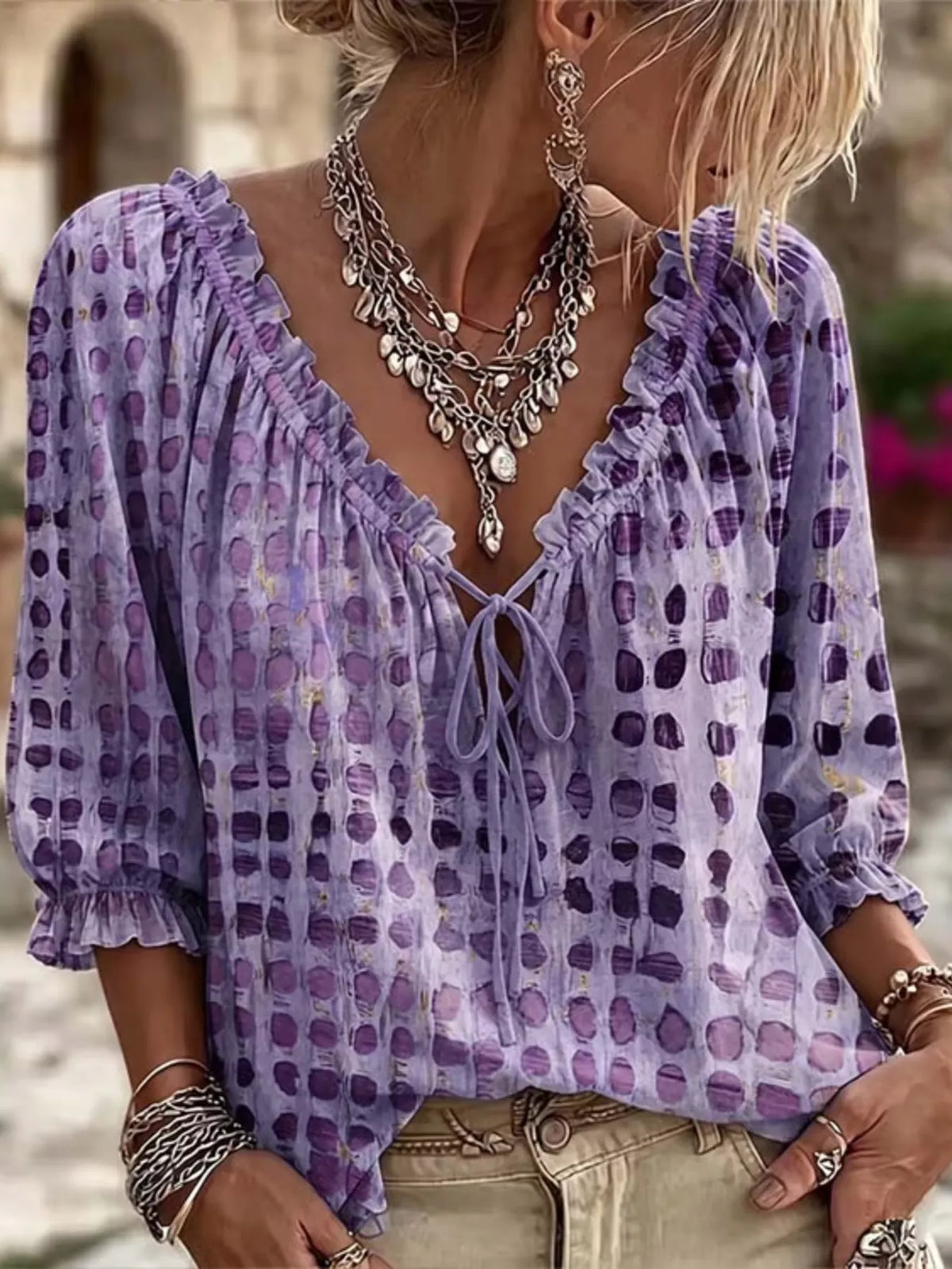 Harper Boho Blouse | Plus Size Abstract Print Tie-Neck Blouse