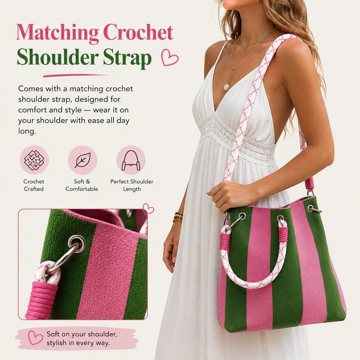 Boho Striped Knit Bucket Handbag