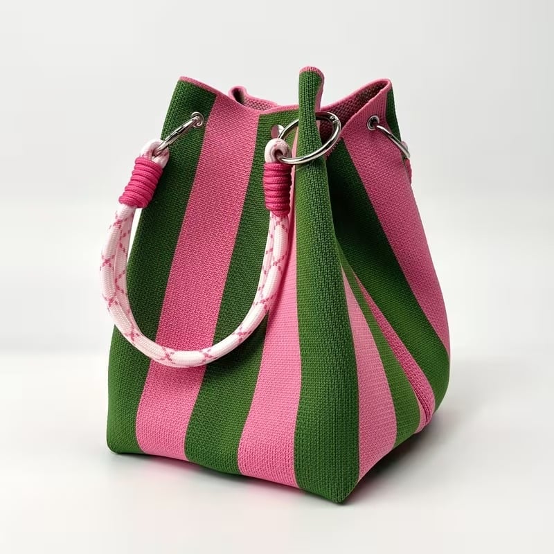Boho Striped Knit Bucket Handbag