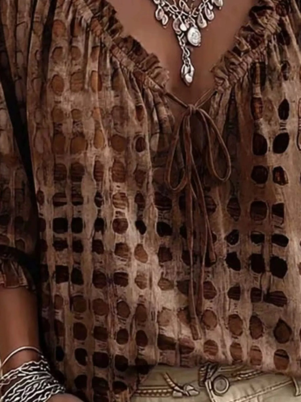 Harper Boho Blouse | Plus Size Abstract Print Tie-Neck Blouse