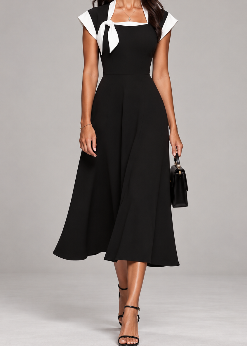 JUNE | COLOURBLOCK SQUARE-NECK MIDI DRESS
