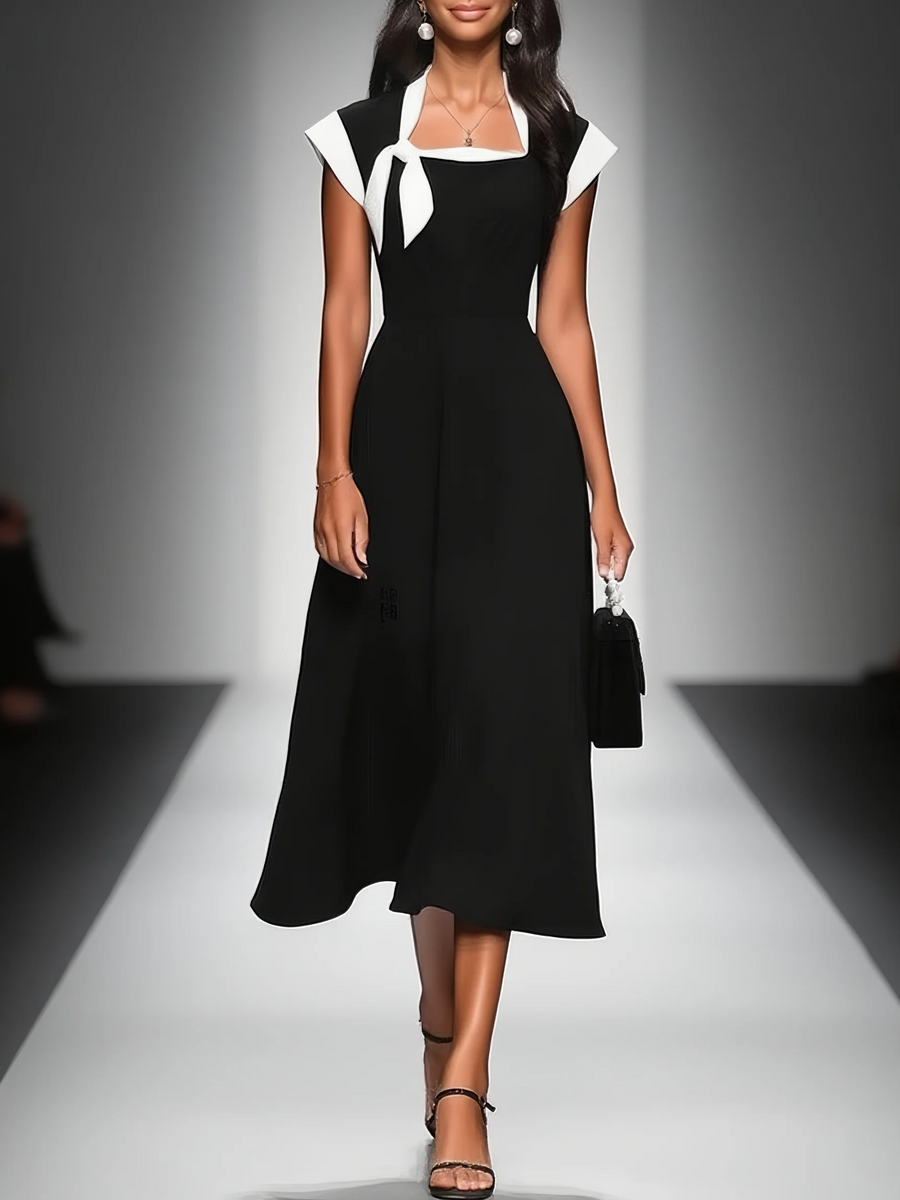 JUNE | COLOURBLOCK SQUARE-NECK MIDI DRESS