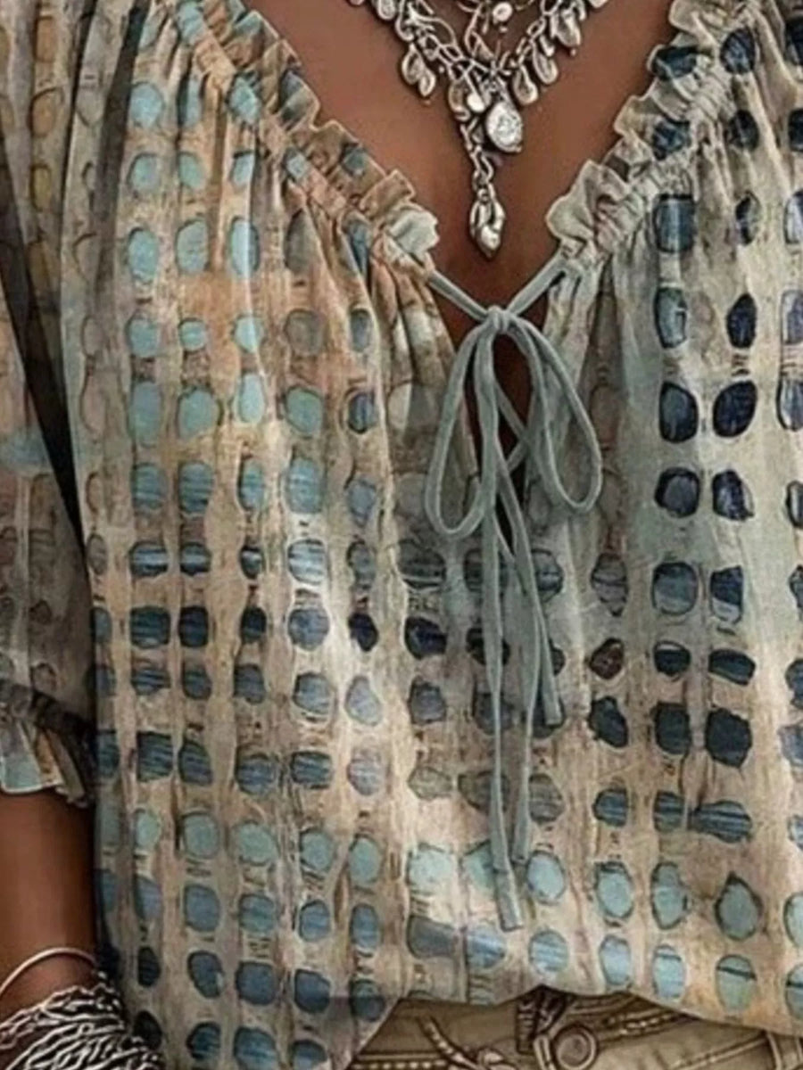 Harper Boho Blouse | Plus Size Abstract Print Tie-Neck Blouse