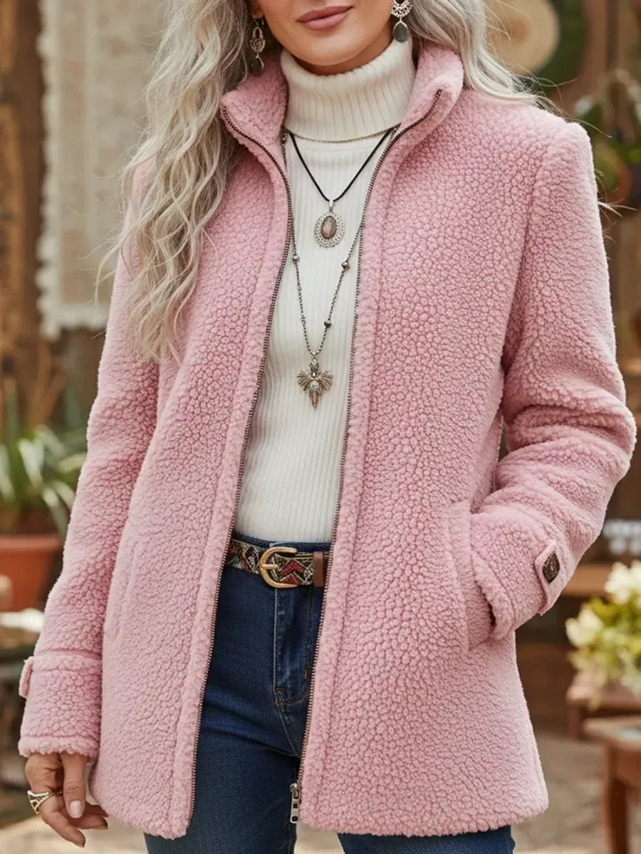 Hazel - Textured Fleece Zip-Up Jacket