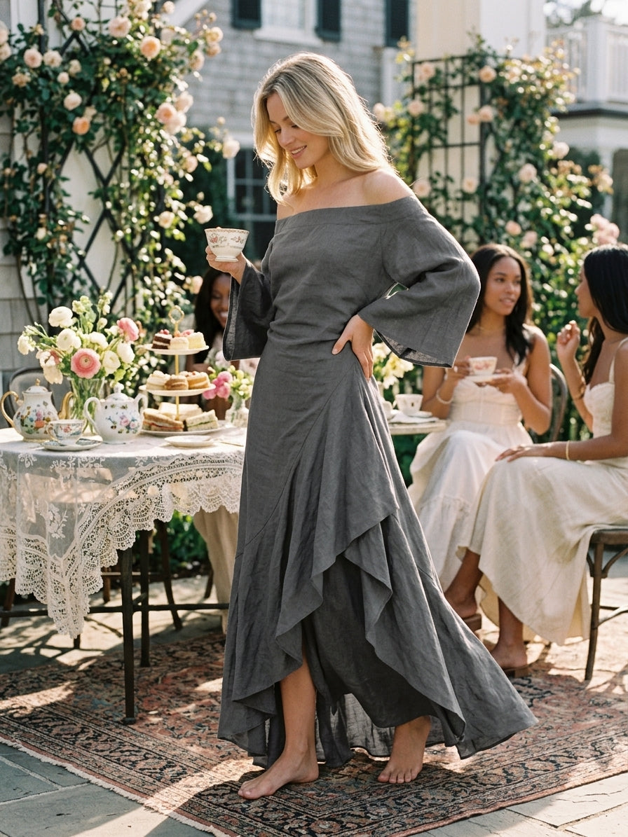 APRIL | OFF-SHOULDER RUFFLE HEM MAXI DRESS