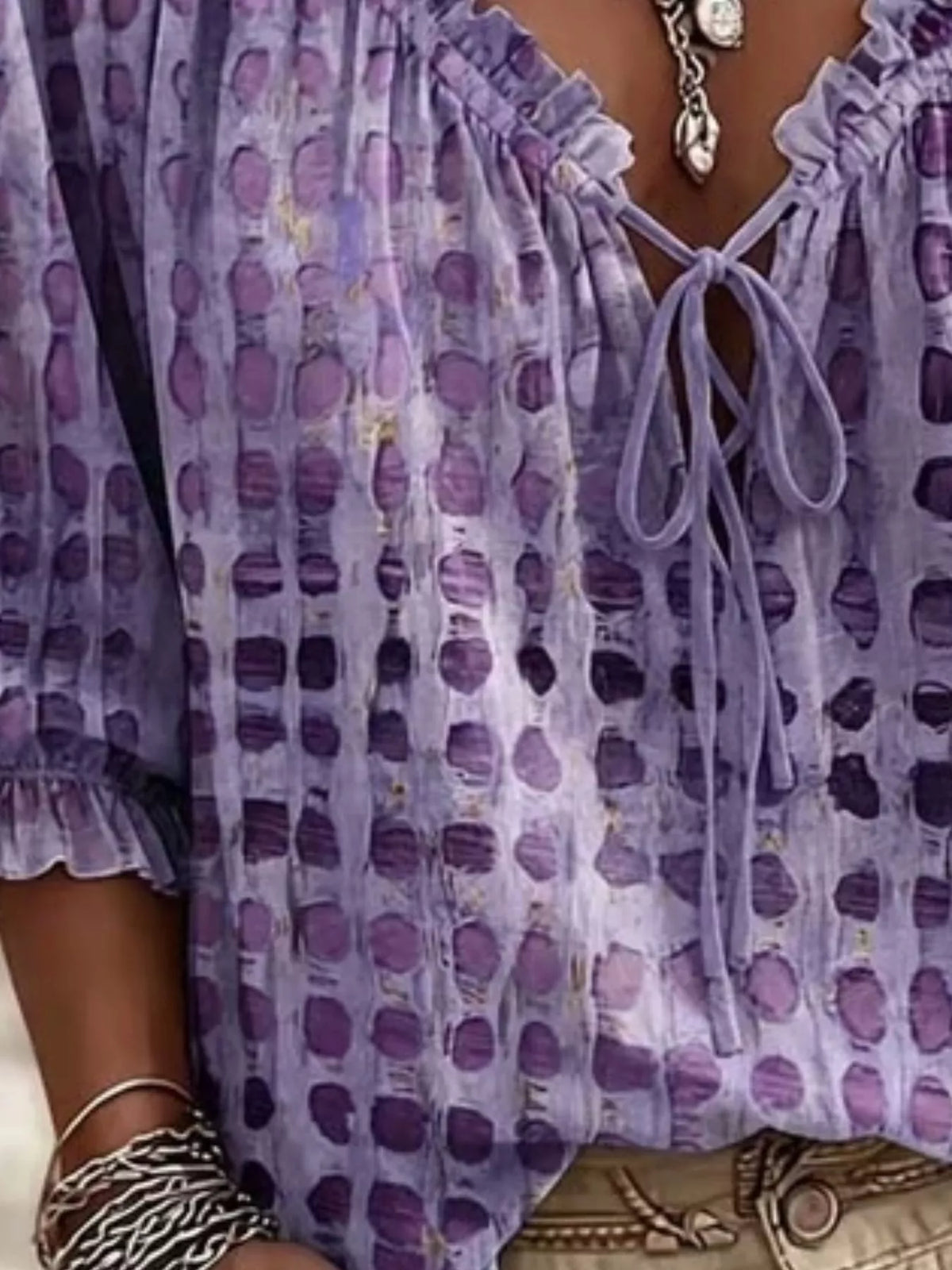 Harper Boho Blouse | Plus Size Abstract Print Tie-Neck Blouse