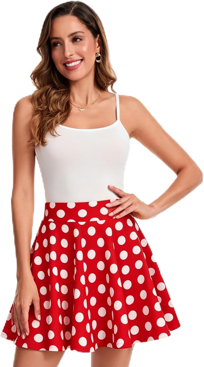 Women's Basic Midi Skirt Versatile Stretchy Flared Casual High Mini Skater Waisted Skirt A-Line Pleated Mini Skirt