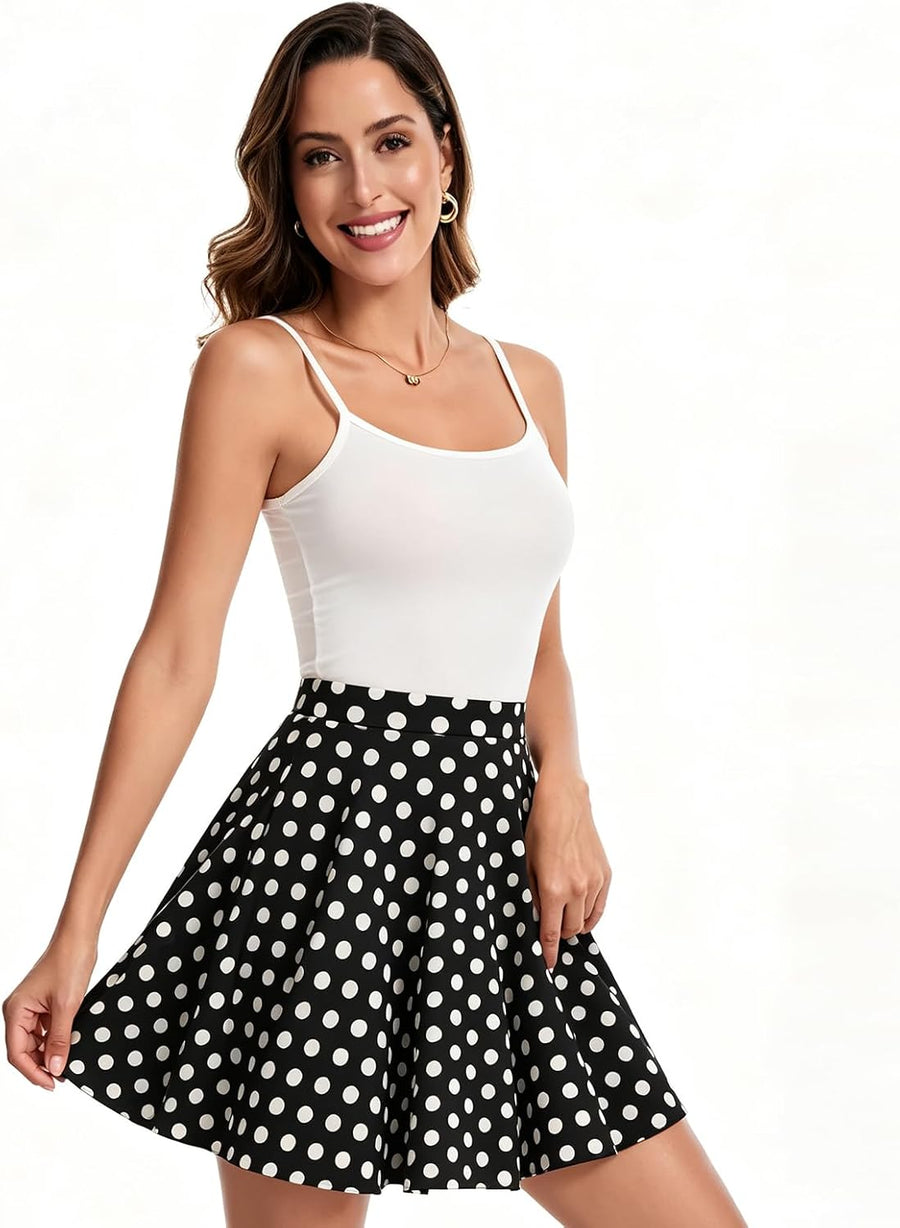Women's Basic Midi Skirt Versatile Stretchy Flared Casual High Mini Skater Waisted Skirt A-Line Pleated Mini Skirt