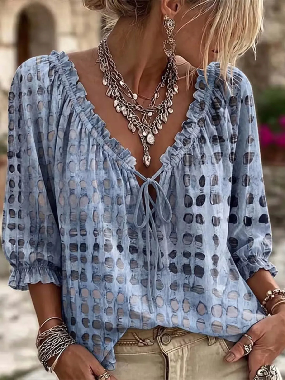 Harper Boho Blouse | Plus Size Abstract Print Tie-Neck Blouse