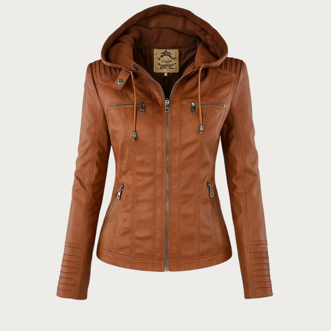 Cordelia - Elegant Hooded Biker Jacket