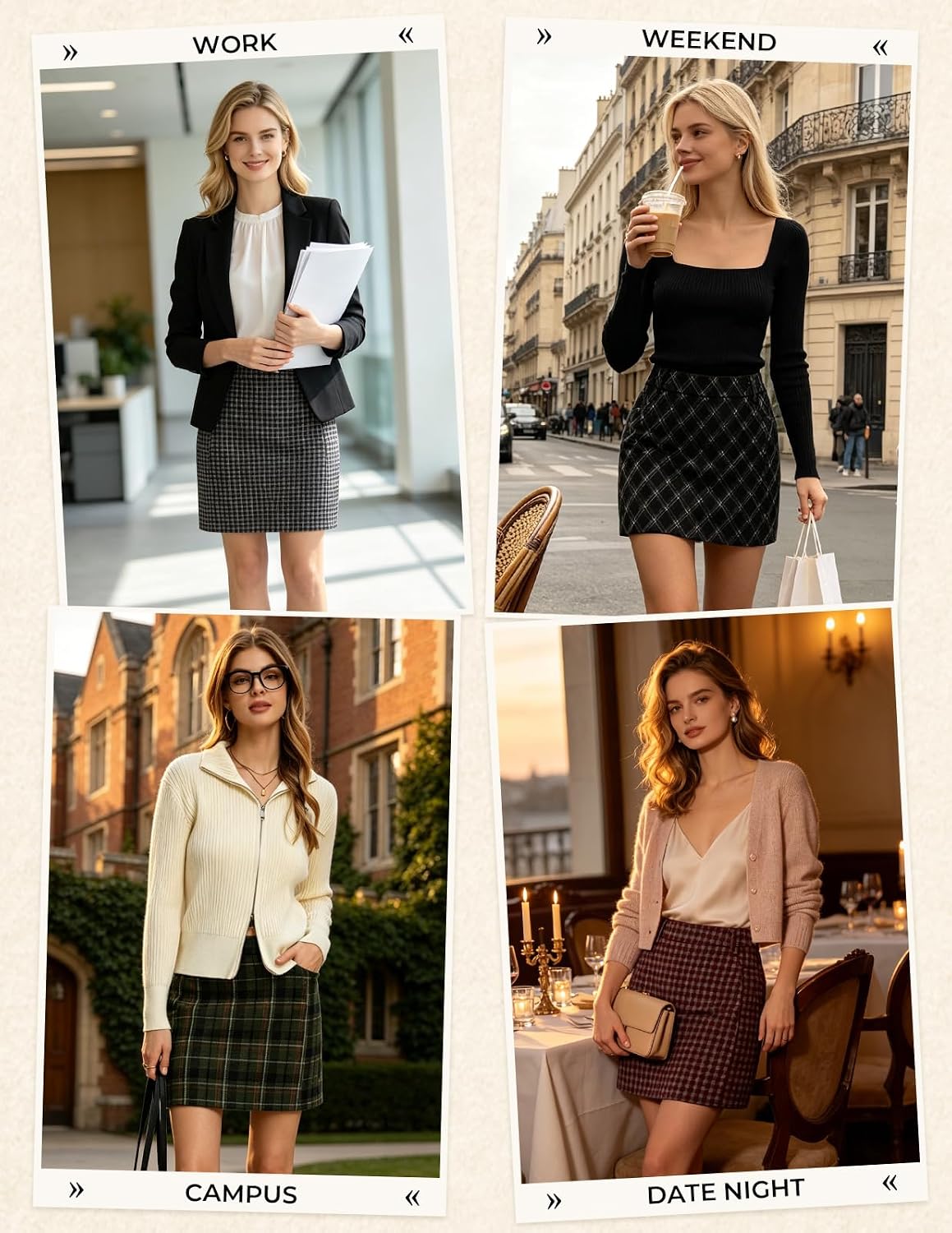 Women Plaid Mini Skirts with Shorts, High Waist Pencil Skort with Pockets