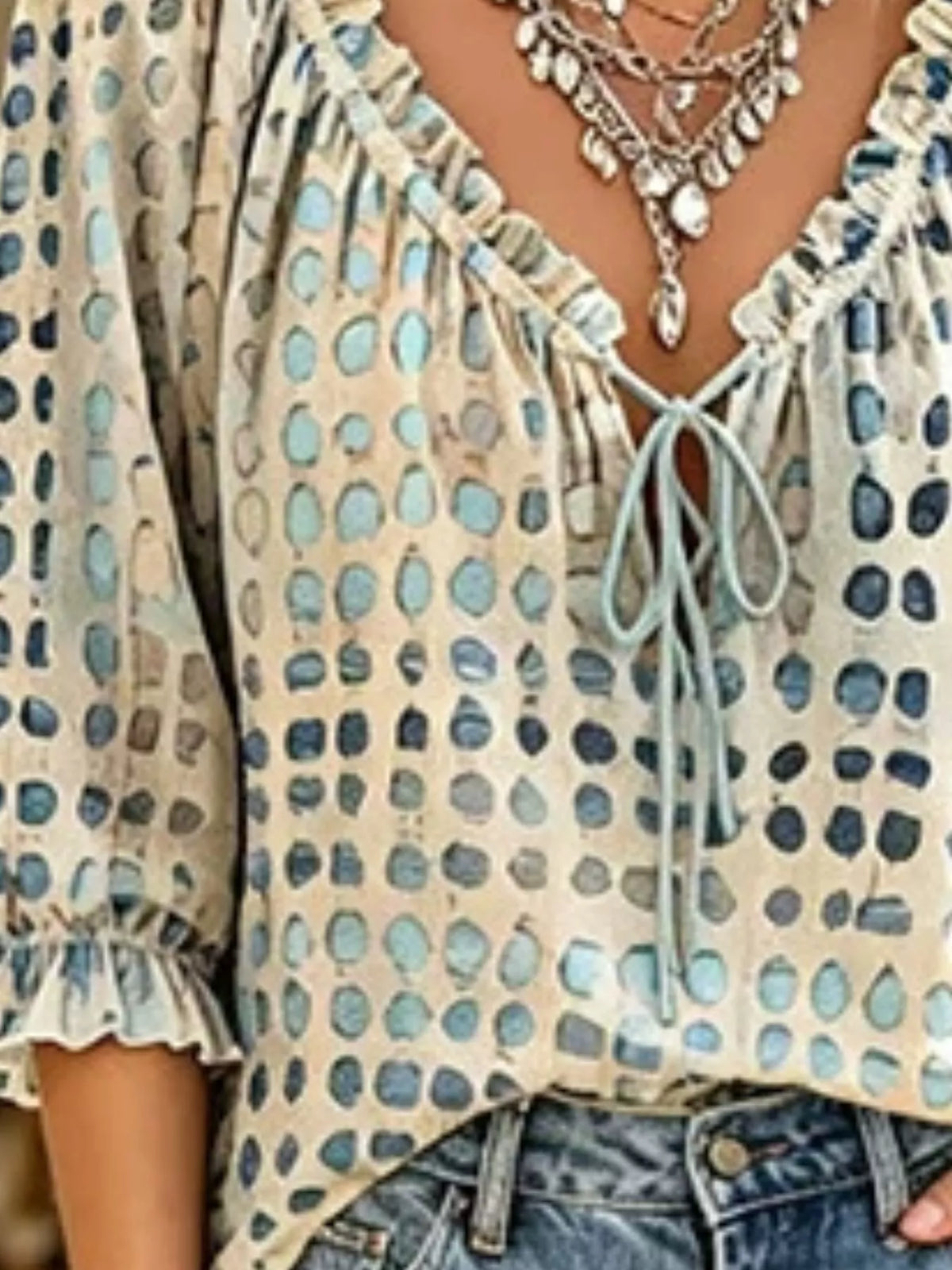 Harper Boho Blouse | Plus Size Abstract Print Tie-Neck Blouse
