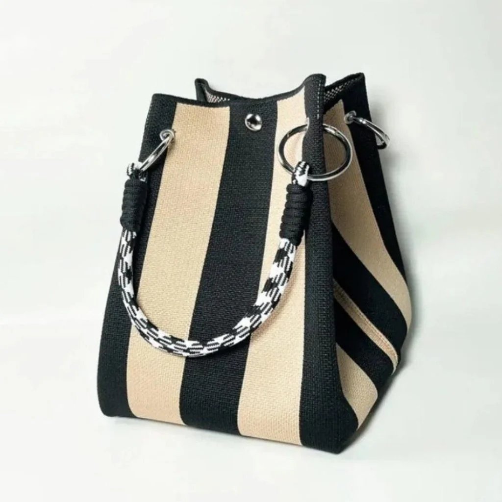 Boho Striped Knit Bucket Handbag