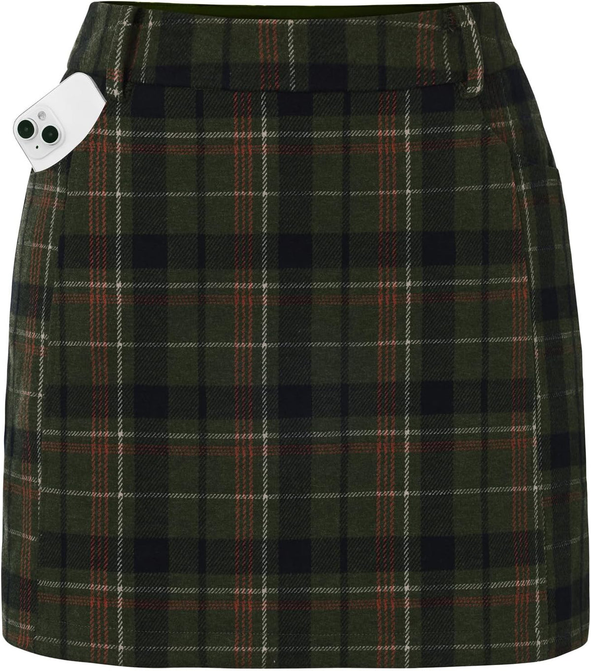 Women Plaid Mini Skirts with Shorts, High Waist Pencil Skort with Pockets