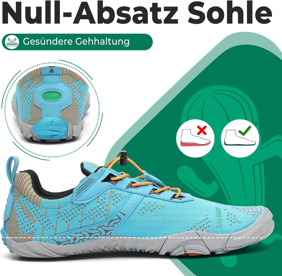 SAGUARO Blootvoets schoenen voor dames en heren, minimalistisch, maat 36-48