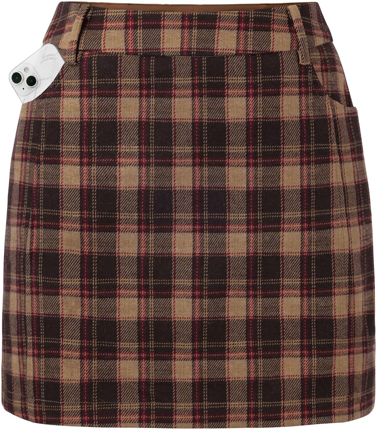 Women Plaid Mini Skirts with Shorts, High Waist Pencil Skort with Pockets