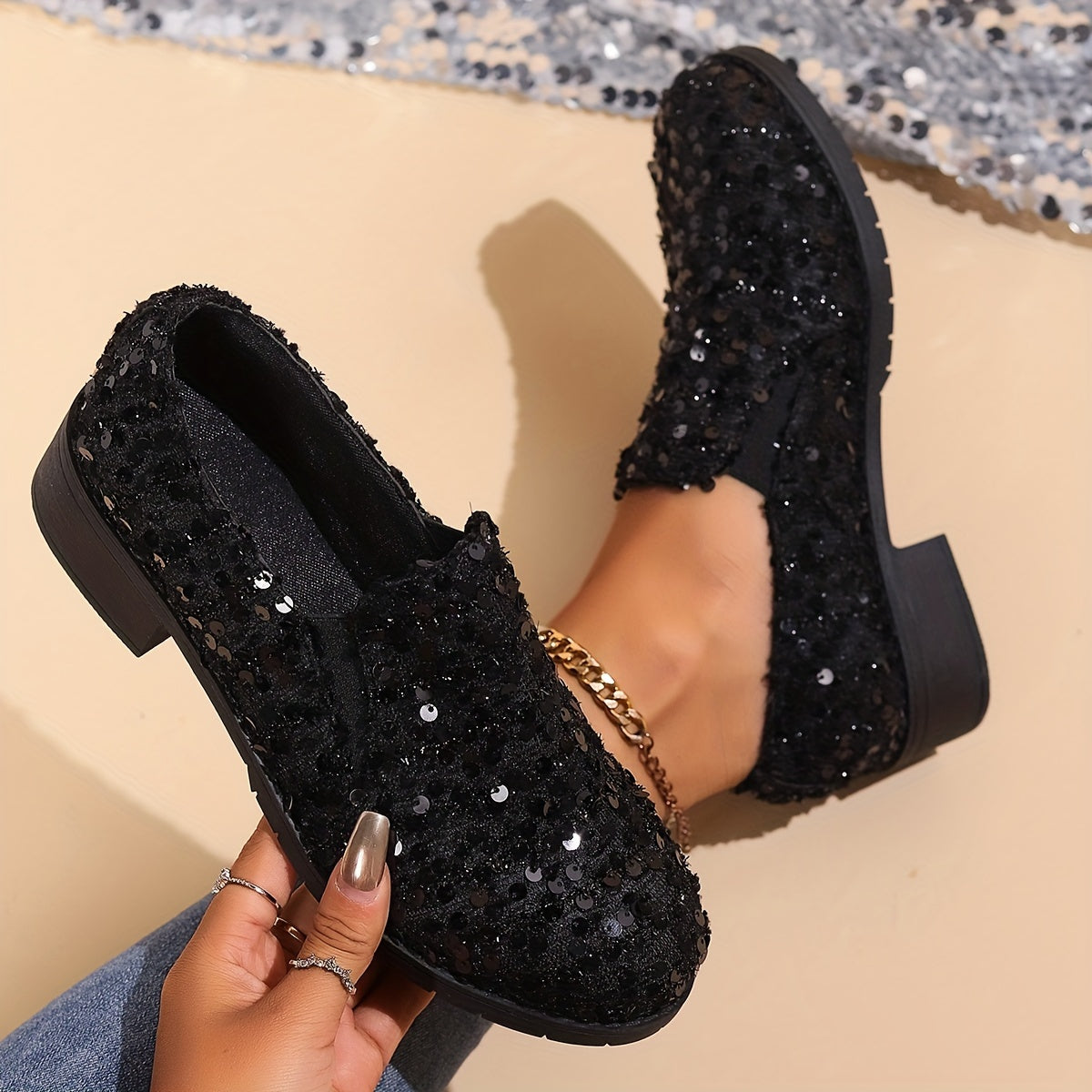 Mabel™ | Sequin Slip-On Loafers