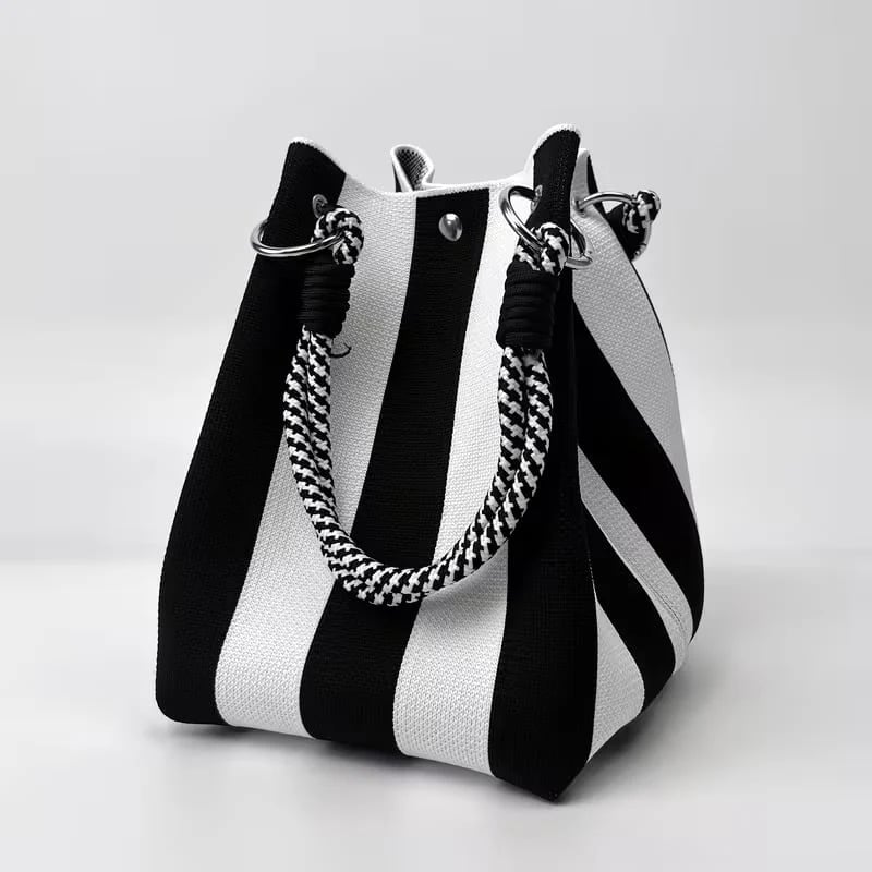 Boho Striped Knit Bucket Handbag