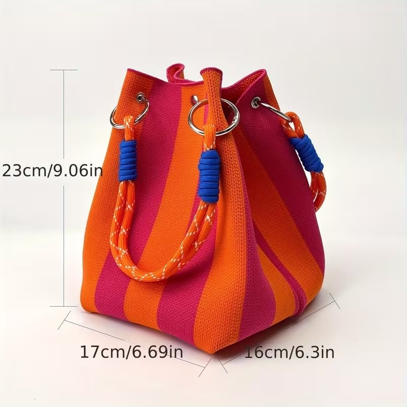 Boho Striped Knit Bucket Handbag