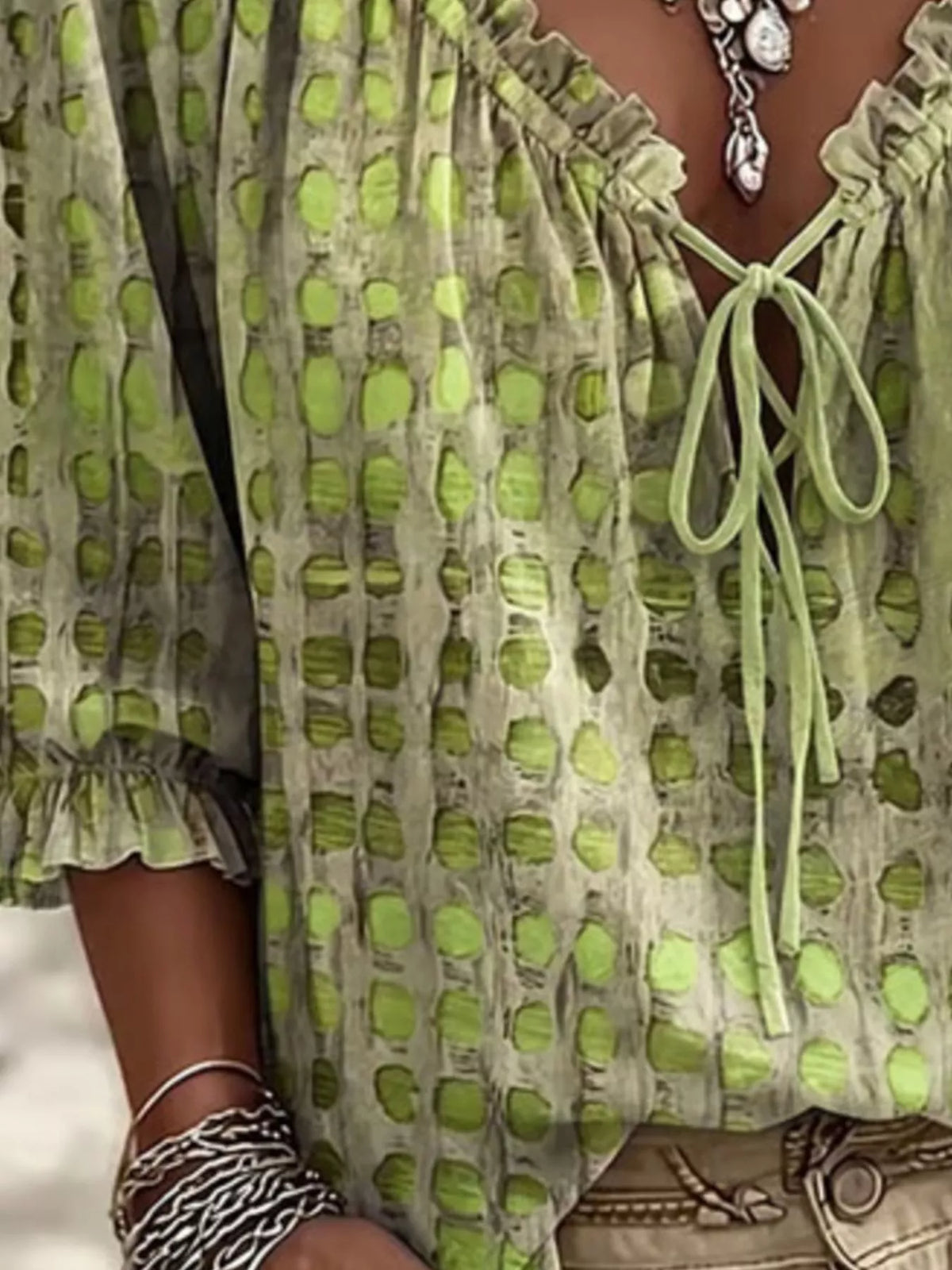 Harper Boho Blouse | Plus Size Abstract Print Tie-Neck Blouse