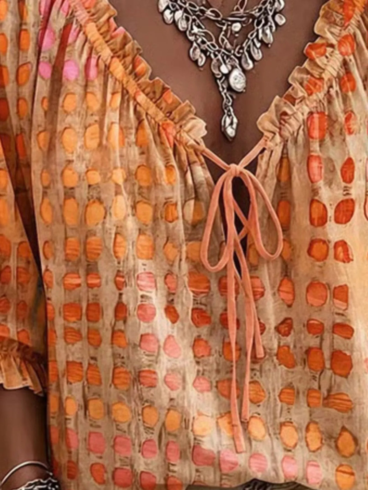 Harper Boho Blouse | Plus Size Abstract Print Tie-Neck Blouse