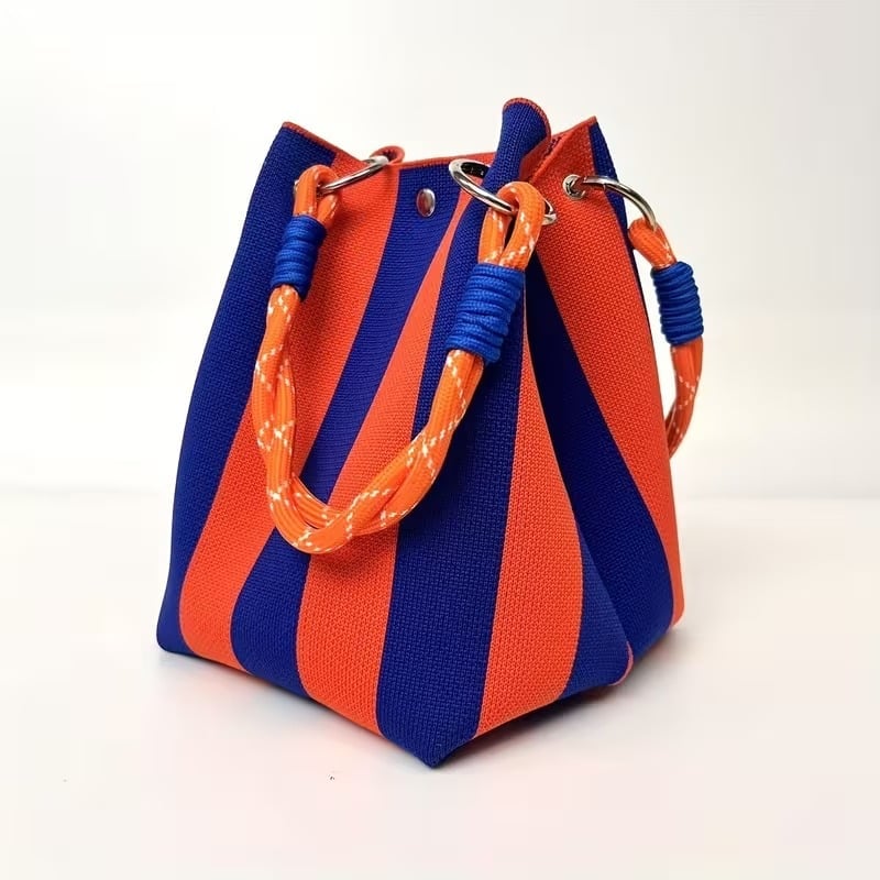 Boho Striped Knit Bucket Handbag