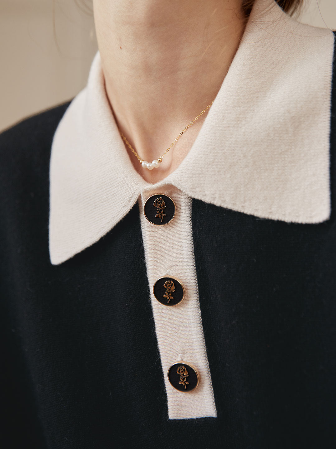 Selena Polo Contrast Collar 100% Wool Knit Sweater