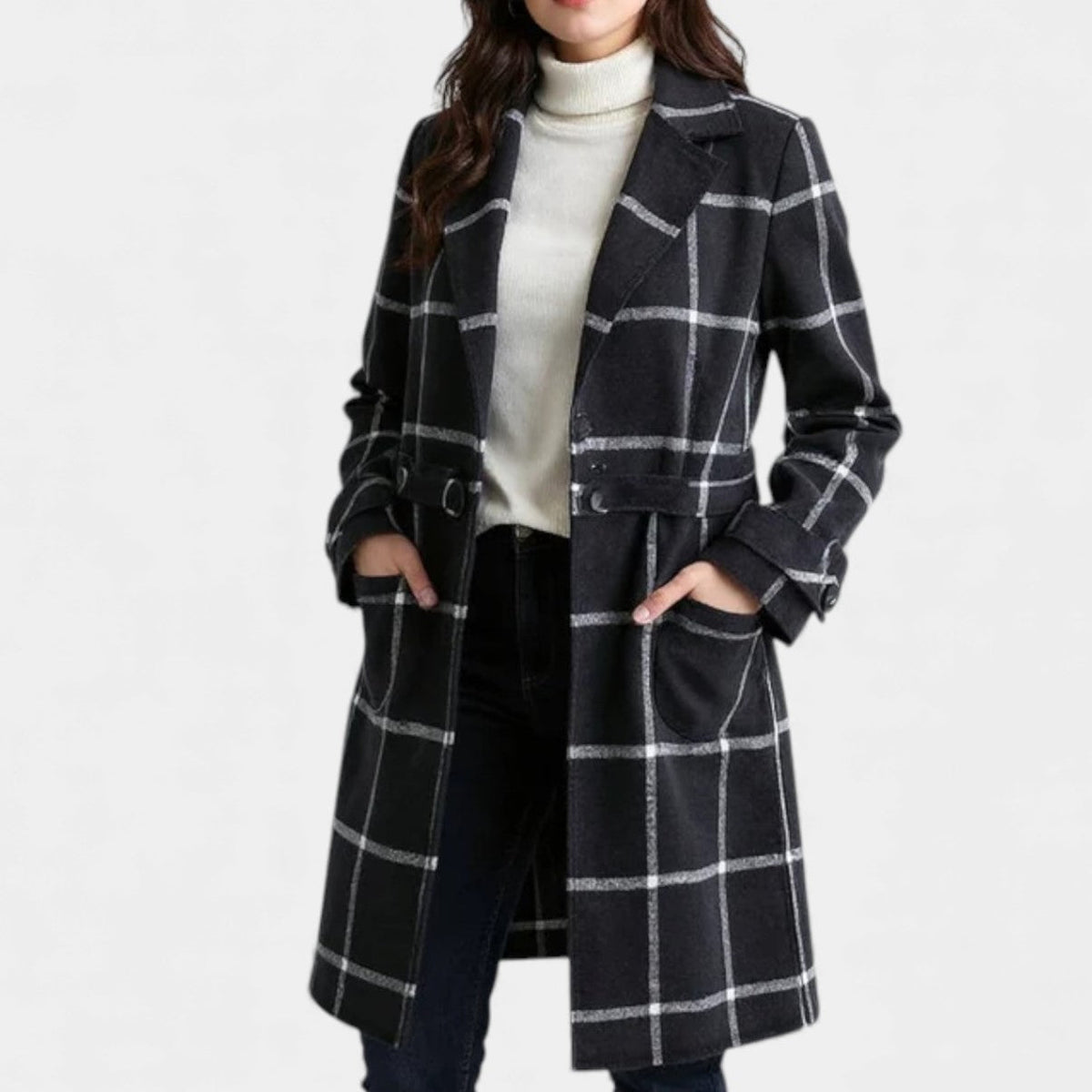 Adriana | Checkered Winter Trench Coat