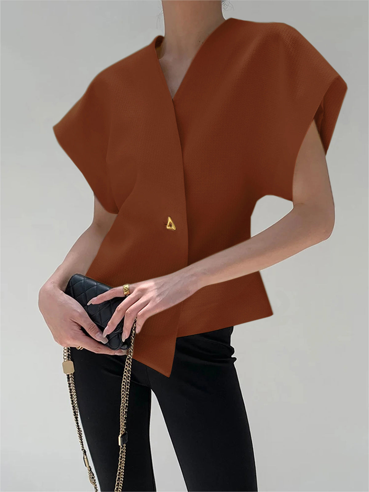 Diana Trendy V-Neck Button Down Blouse