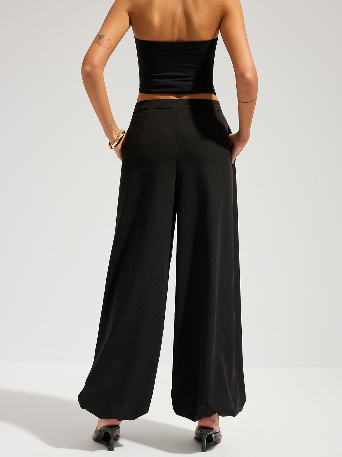 Lucindra Asymmetric Overlay Balloon Wide-Leg Pants