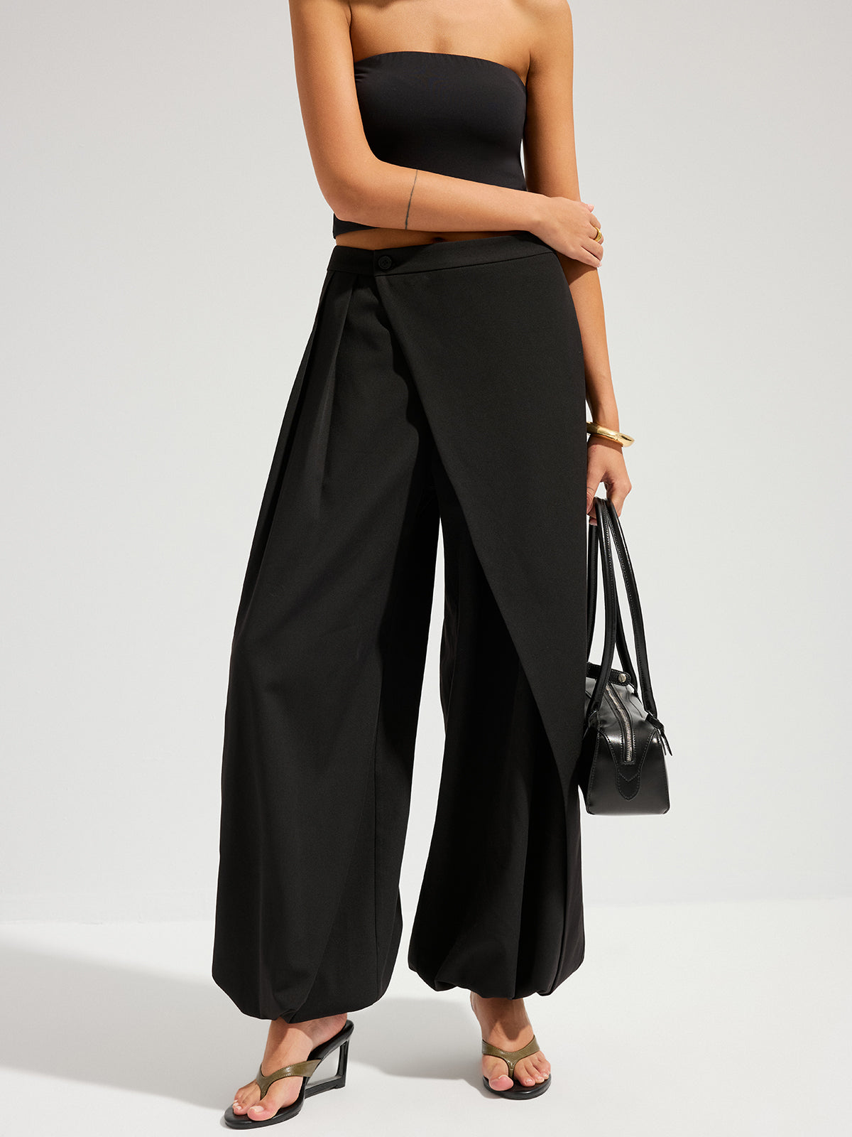Lucindra Asymmetric Overlay Balloon Wide-Leg Pants