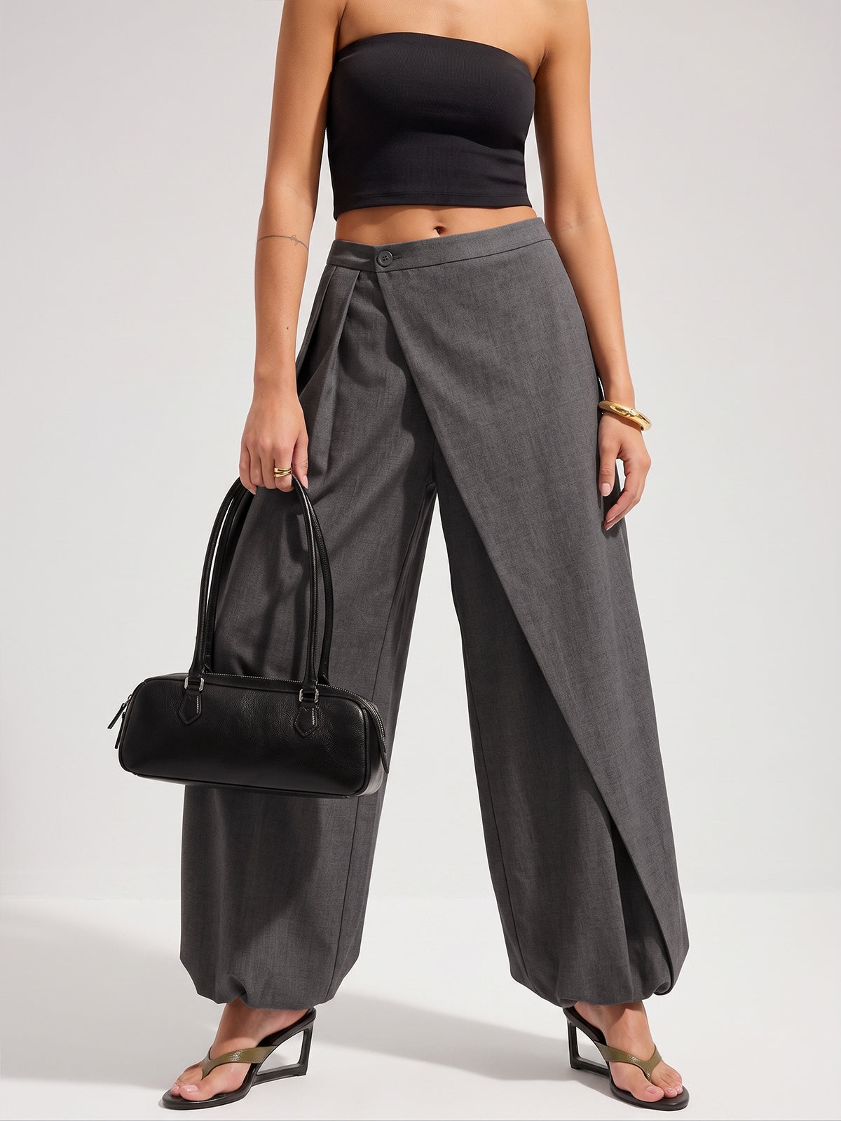 Lucindra Asymmetric Overlay Balloon Wide-Leg Pants