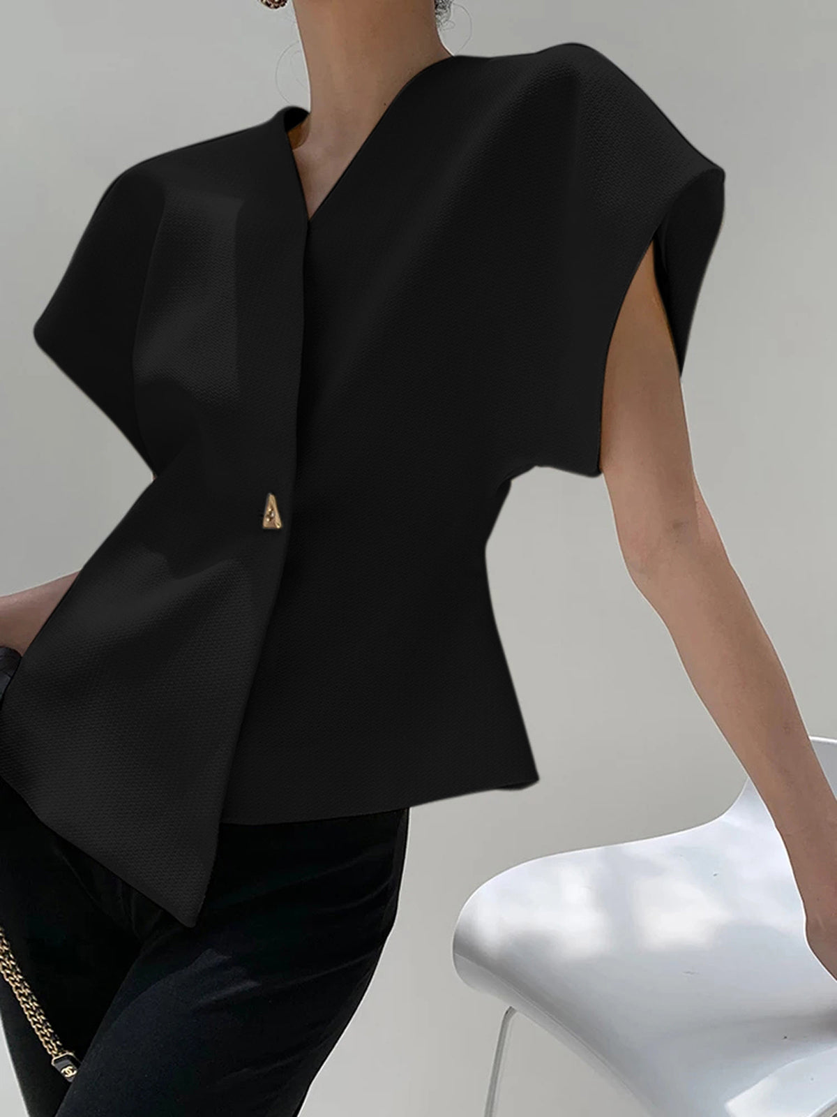 Diana Trendy V-Neck Button Down Blouse