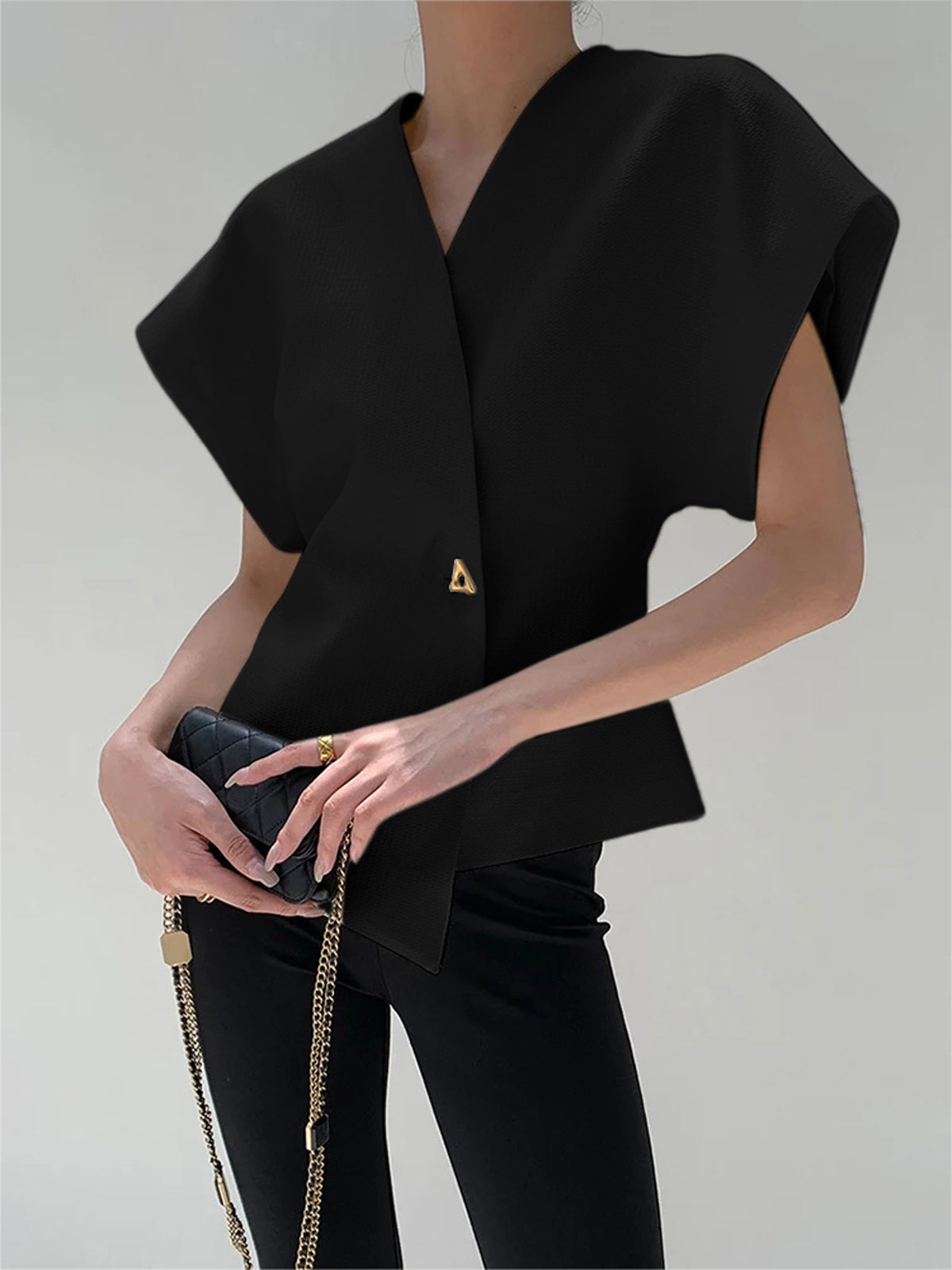 Diana Trendy V-Neck Button Down Blouse