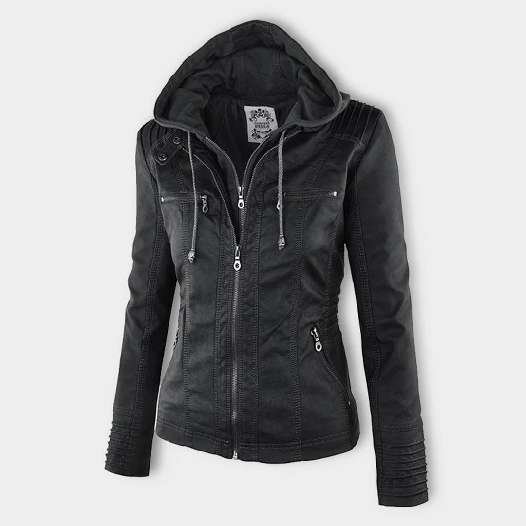 Cordelia - Elegant Hooded Biker Jacket