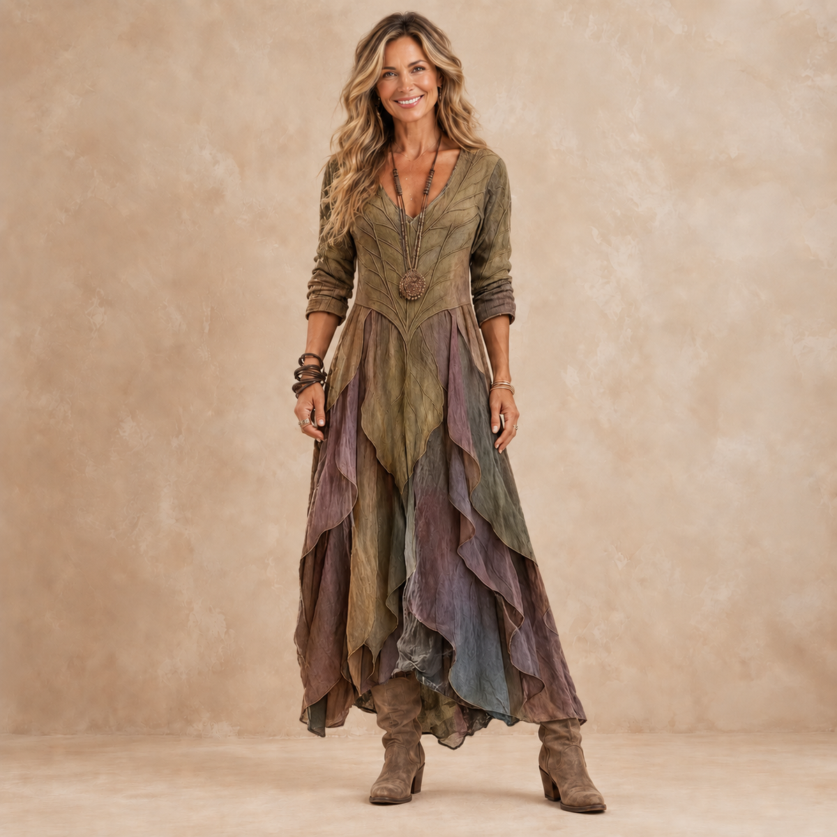 ELSABET | LAYERED HANDKERCHIEF HEM MAXI DRESS