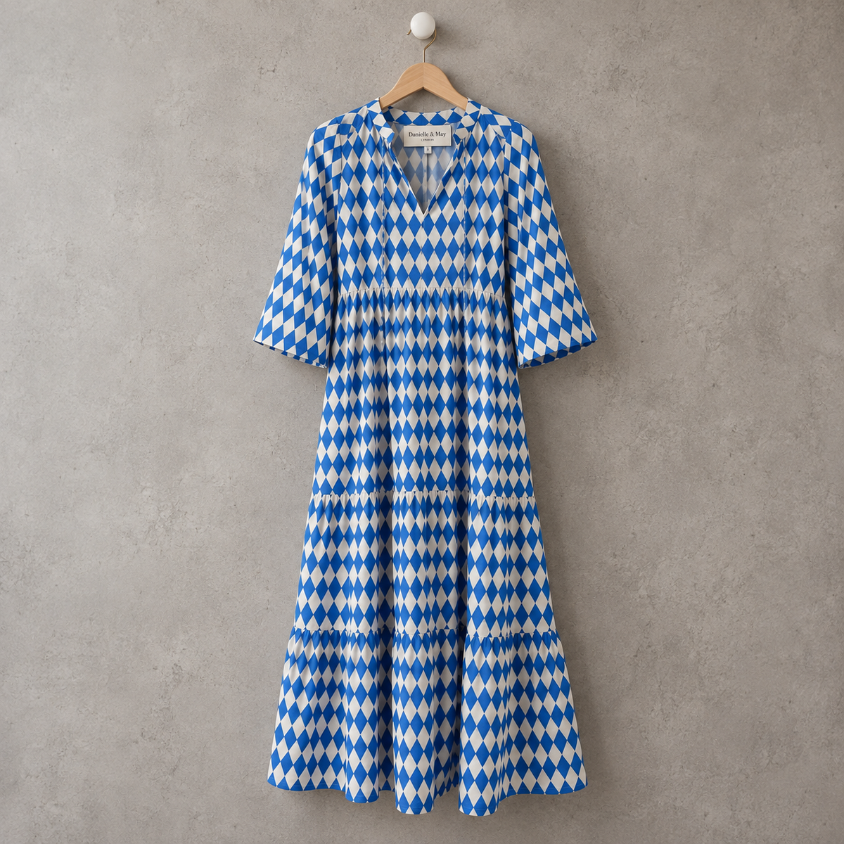 Elspeth Diamond Print Tiered Midi Dress