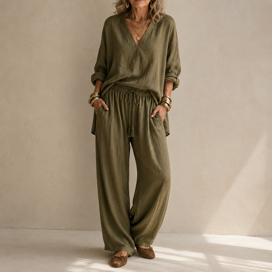 Olivia V-Neck Wide-Leg Two-Piece Set