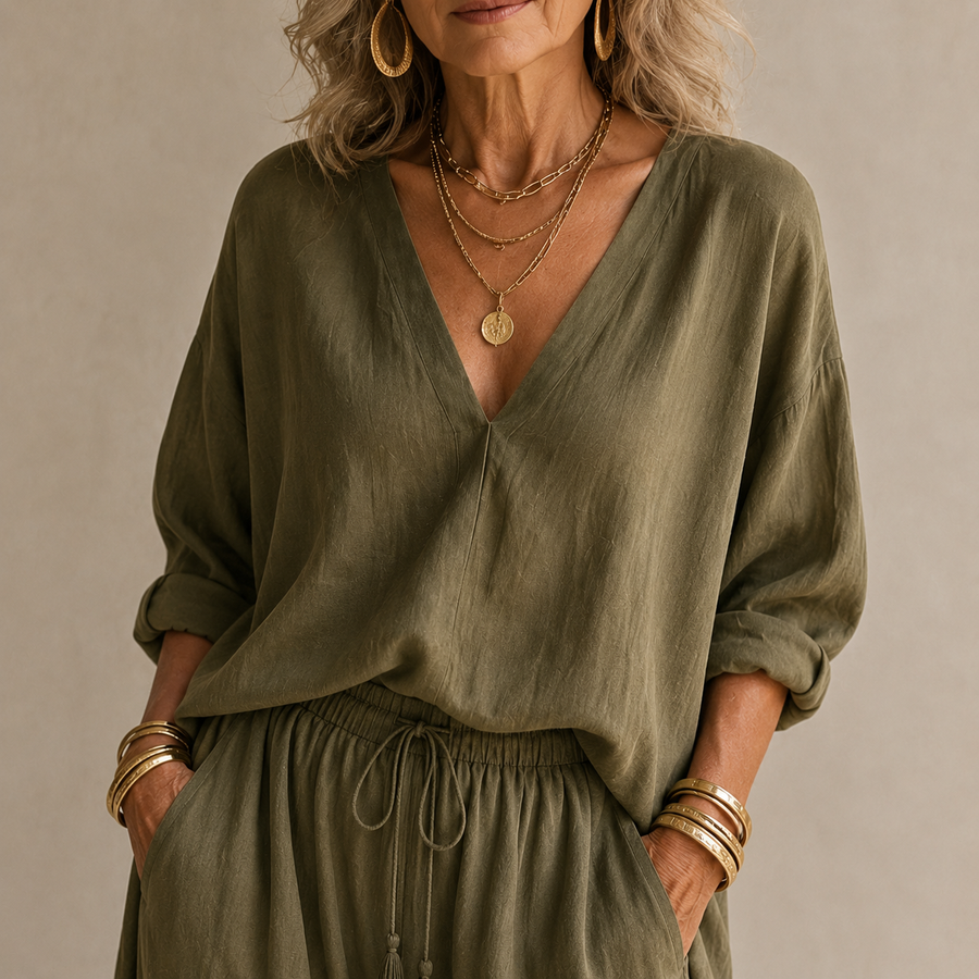 Olivia V-Neck Wide-Leg Two-Piece Set