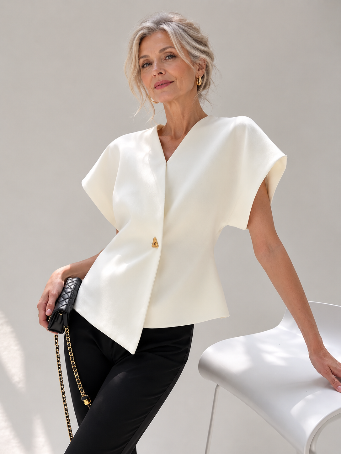 Diana Trendy V-Neck Button Down Blouse
