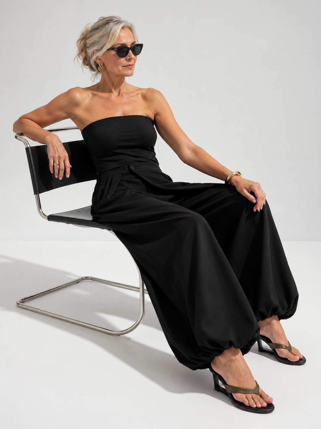 Lucindra Asymmetric Overlay Balloon Wide-Leg Pants